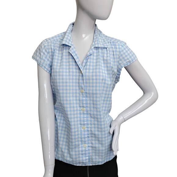 The Cat's Pajamas Shirt Size Medium Baby Blue Gingham Short Sleeve Button Down - Picture 1 of 9